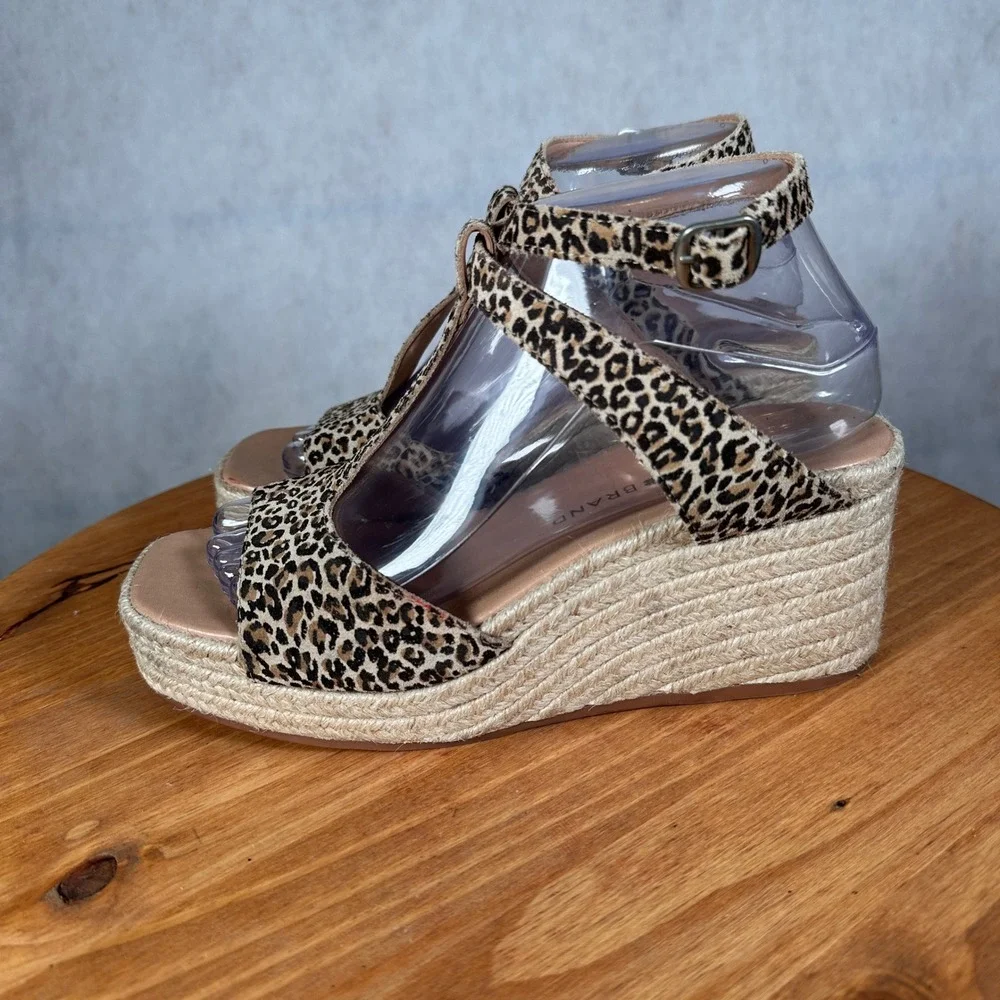 Lucky Brand Valki Wedge Sandals Womens 7M Leopard Print Good Espadrille